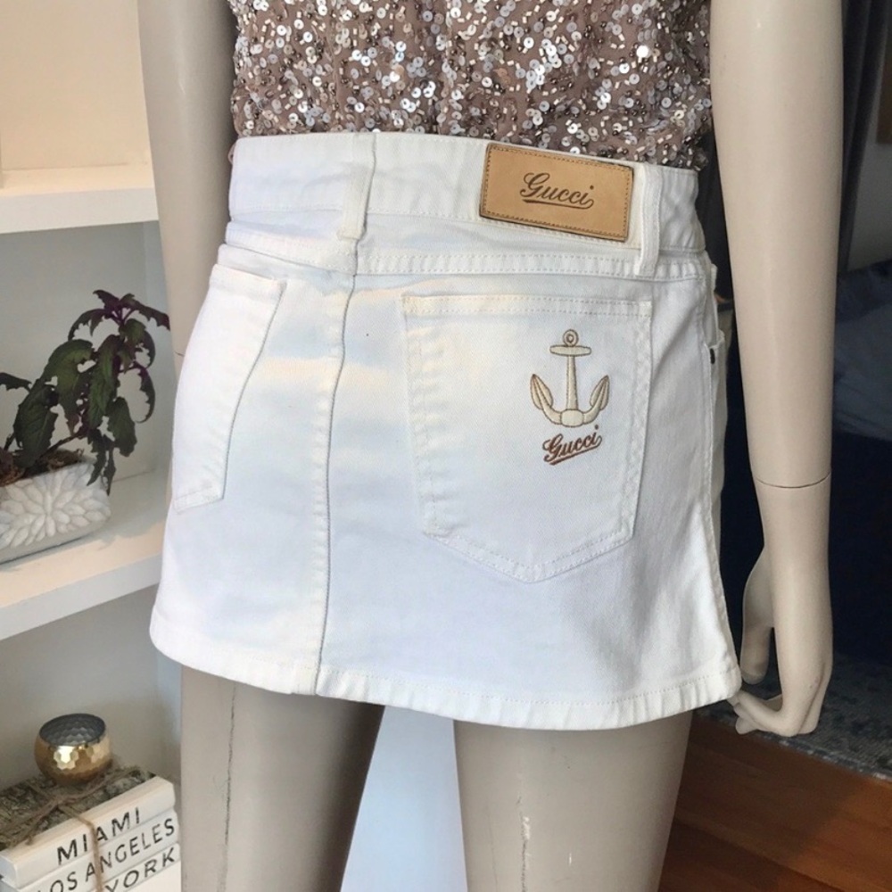 Gucci white denim mini skirt